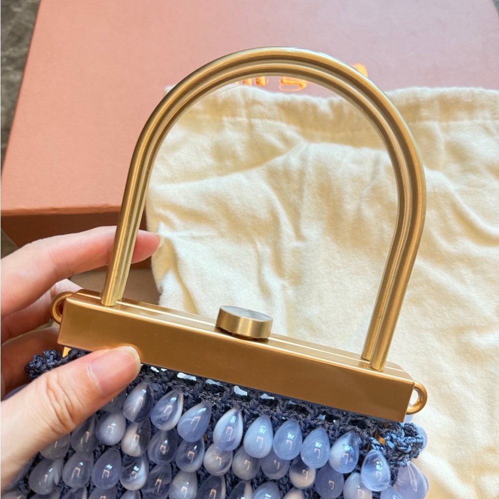 cult gaia Periwinkle Beaded Clutch with Gold Frame - Picture 4 of 13